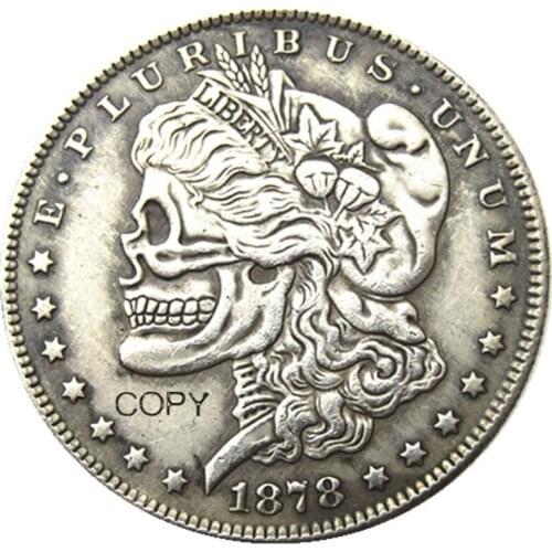 US 1878-P-CC-S Morgan Dollar skull zombie skeleton hand carved Silver Plated Copy Coins