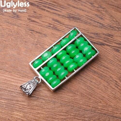 Uglyless Novel Movable Emerald Beads Abacus Pendants for Women Square Silver Necklaces NO Chains 925 Silver Fine Jewelry P984