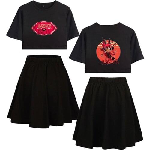 Hazbin T-shirt Skirt Suits Hotel Cosplay Costume Charlie Alastor Top Shirt Women Uniform Anime Hazbin Dress Tees Girls Clothing