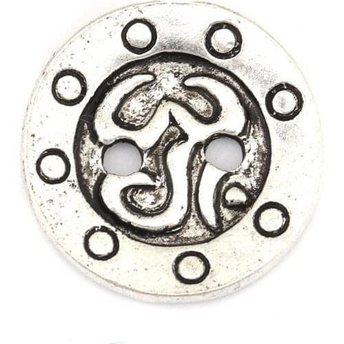 10 PCs Vintage Zinc Based Alloy Round Metal Sewing OM/ Aum Symbol Carved Buttons Antique Silver Color 16mm Dia. Metal Button