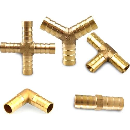 3 Way & 4 Way Brass Tube Connector, Straight Elbow Hose Cable 6 8 10 12 14 16 19mm, Copper Barbed Connector, Union Adapter