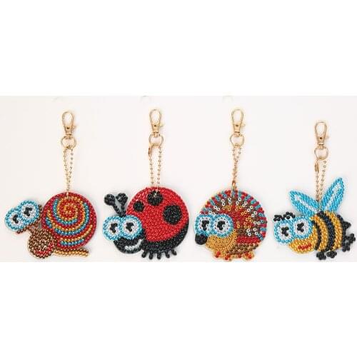 4pcs DIY Full Drill Special Shaped Diamond Painting Keychain Cross Stitch Big Eye Animal Key Chain Pendant Jewelry Key Ring Gift