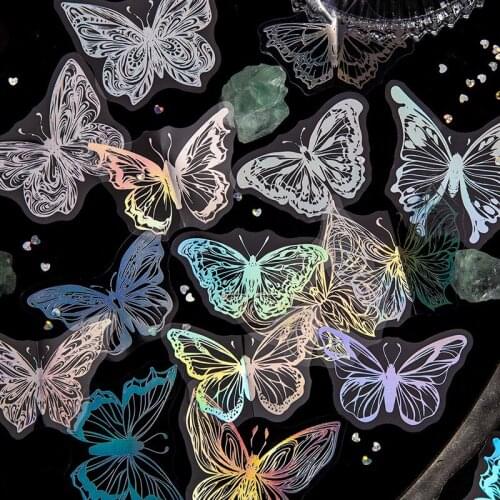 45 PCS PET Waterproof Glitter Rainbow Silver Laser Magic Mirror Decorative Stickers for Photo Album Scrapbook Journal DIY