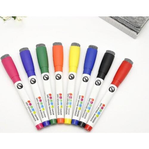 8 Colors Magnetic Whiteboard Marker Pens with Eraser Erasable Fine Nib Office School Supplies