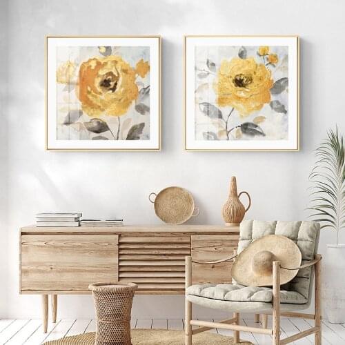 Abstract Golden Flowers Minimalism Decorative Poster Nordic Gray Canvas Painting Print Decor Wall Art Pictures for Living Room