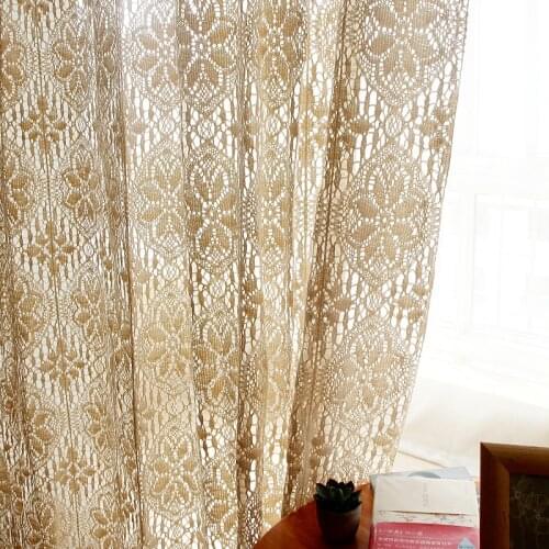 American Retro Cotton Thread Crochet Hollow Tulle Curtain Crochet Flower Sheer Curtain For Living Room Bedroom Window Decor#4