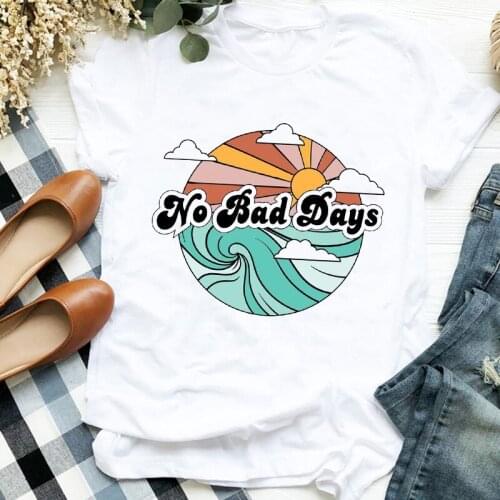 Women Lady Wave Letters Vacation Travel Fashion Print Shirt T Tee Womens Clothes Tshirt for Female Top Graphic T-shirt