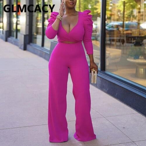 Two Piece Classy Suits Puff Sleeve Top & Loose Pants Set