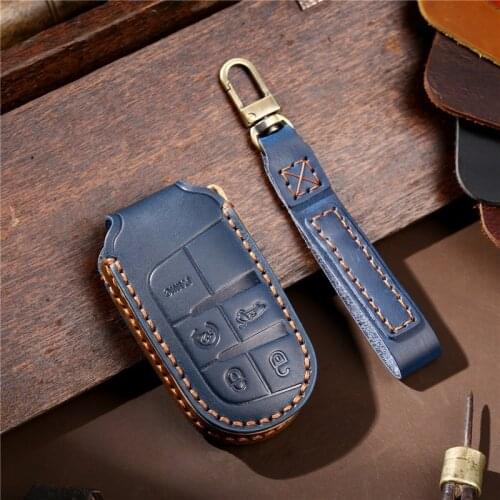 Leather Car Case Holder Keyless Entry Remote Control Protector Cover For Jeep Dodge Chrysler 2 3 4 5 Button Smart FOB Key
