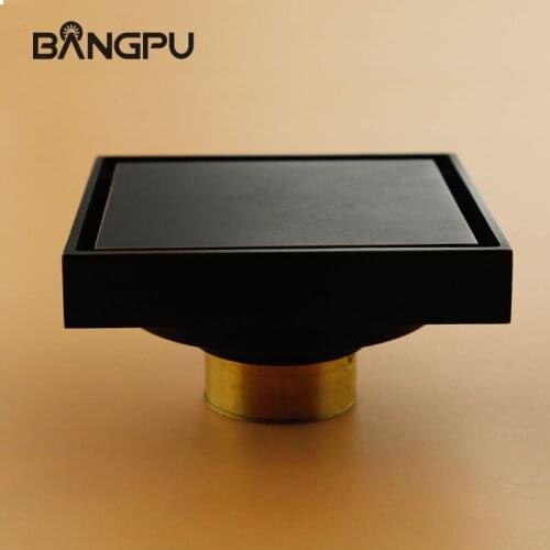 BANGPU Matte Black Square Invisible Floor Drain for Kitchen and Bathroom Solid Brass 3-Inch Bathroom Drain Strainer Anti-odor