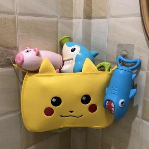 Cartoon Cute Kids Bath Toys Organizer Bathroom Hanging Storage Bag With 4pcs Hook Up Yellow Folding Cloth Storage Basket Toy Bag