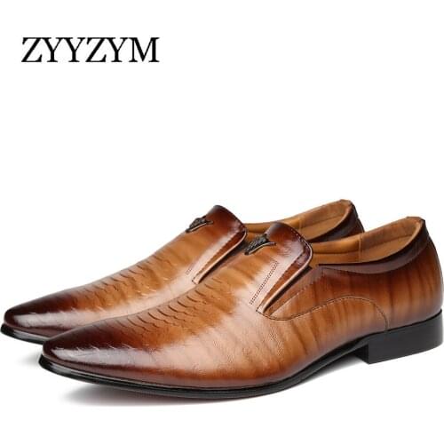 ZYYZYM Men Dress Shoes Leather Lace-Up Vintage Men Formal Shoes Casual 2021 Spring New Footwear Large Size 38-48