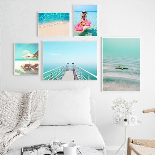 Beach Palm Tree Bridge Wall Art Canvas Painting Nordic Posters And Prints Wall Pictures For Living Room Scandinavian Home Decor