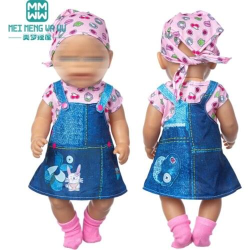 Clothes for doll Denim strap skirt suit fit 17inch 43cm baby toy new born doll accessories