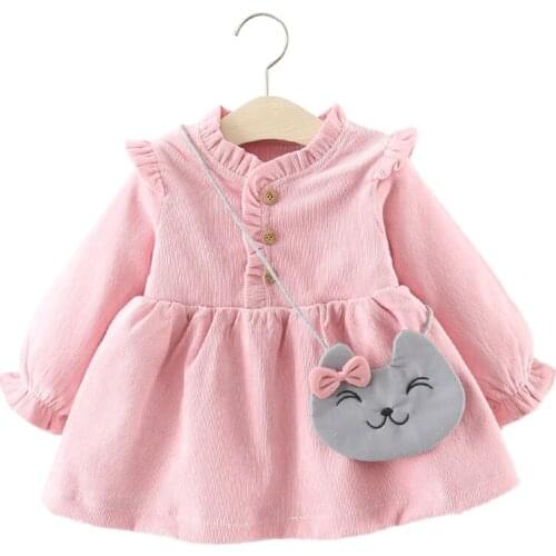 Baby girl clothes spring and autumn long-sleeved dress girls sweet and cute princess dress baby girl dress with satchel