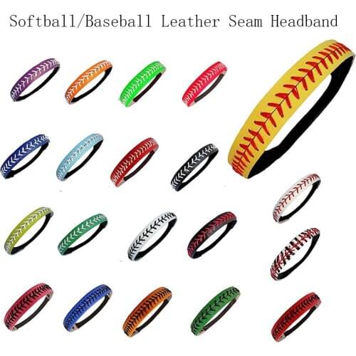 Wholesale Softball Headbands - Yellow Leather with Red Stitching Seam Fastpitch Stretch Elastic Sport and Fashion Headband
