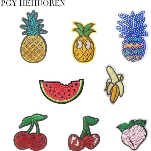 PGY 1pcs Cheap Wholesale Fruit Patch Hot Melt Adhesive Applique Embroidery Patch DIY Clothing Accessory Patches Stripe for Cloth
