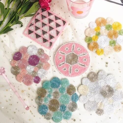 Fruit shape coaster seven-color handmade beaded non-slip mat table mat watermelon strawberry teacup drink holder mat placemat