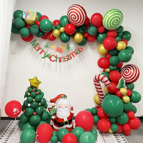 Christmas Balloons Arch Garland Kit Lollipop Candy Cane Foil Globos Green Red Gold Balloons for New Year Christmas Party Decor