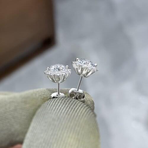 S925 Sterling Silver real 1Carat Diamond Garnet Earring for Women Aro Mujer Oreja Silver 925 Jewelry Wedding Round Stud Earring