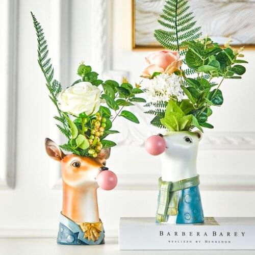 NORDIC CREATIVE CUTE ANIMAL ARTS VASE ZEBRA RABBIT POLAR BEAR DEER PANDA FLESHY FLOWER POT RESIN CRAFTS HOME DECORATIVE R3889