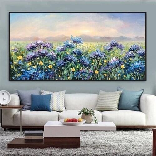 Modern Abstract Purple Blue Flower Oil Painting Wall Art Canvas Painting Home Bedroom Living Room Decoration Painting