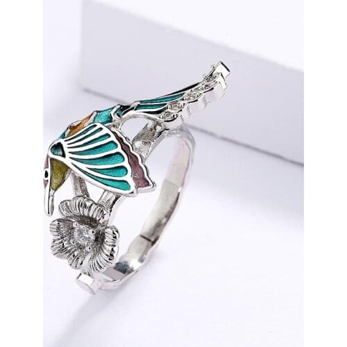 Creative New Hot Sale Hummingbird Epoxy Enamel Ring For Ladies Wedding Party Birthday Jewelry Gift