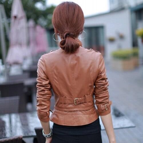 Spring New Sheepskin Genuine Leather Jacket Women Casual Motorcycle Brown Sexy Slim Zipper OL Office Female Short Jackets Coat