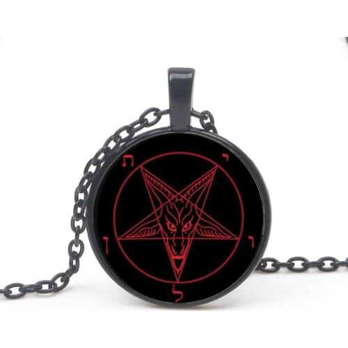 Vintage Red Black Pentagram Pattern Pendant Necklace Goat Devil Baphomet Necklace Satan Men Women Gothic Style Accessories Gifts