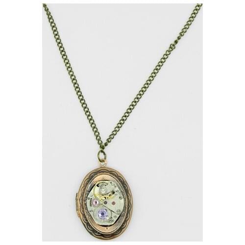Vintage Watch Movement Locket Pendant Oval Necklace Steampunk Jewelry Drop Shipping