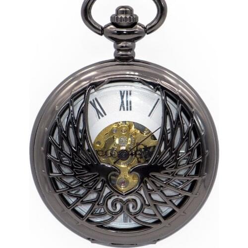 High Quality Mechanical Pocket Watch With FOB Chain Unique Roman Numberals Double Side Open Skeleton Best Gift Men Women PJX1358