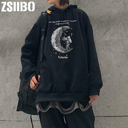 Fashion Hoodies Autumn Winter astronaut Letter print Harajuku Pullover Thick Loose Women Casual Cartoon Sweatshirts Female