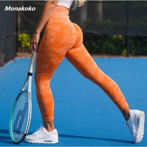 Women Yoga Seamless Leggings Elastic Workout Camouflage High Waist Tummy Control Gym Fitness Sportwear Sport Pant Booties Female