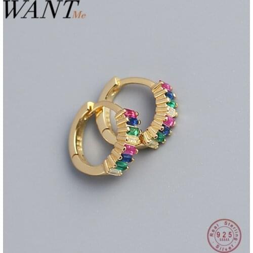 WANTME Real 925 Sterling Silver Luxurious Charming Colorful Zircon Round Stud Earrings for Women Fashion Party Korean Jewelry
