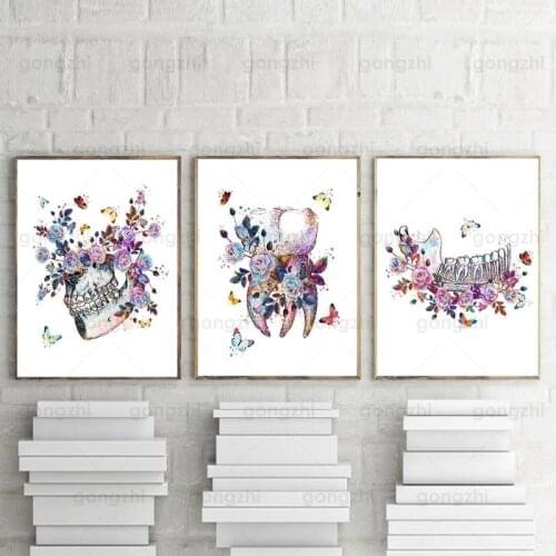 Cartoon Canvas Painting Colorful Art Biology Teeth Chin Skeleton Home Study Room Hospital Clinic Wall Decor Printing Hd Poster