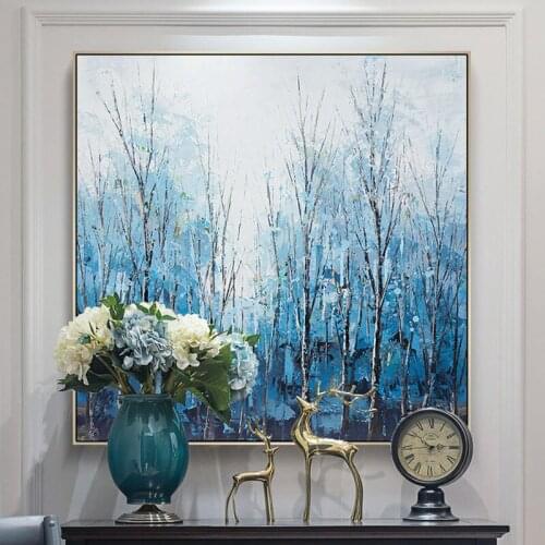 100% Hand Painted Blue Woods Abstract Handmade Oil Painting Modern Canvas Art Decorative Paintings Wall Decor Art Frameless
