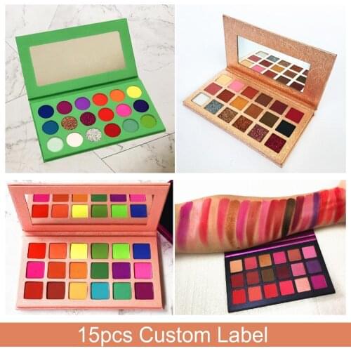 15pcs Custom label Pigment Matte Shimmer Gliter Nude Makeup Eyeshadow Palette Long lasting Shiny Mirror Cosmetic Kit Vegan