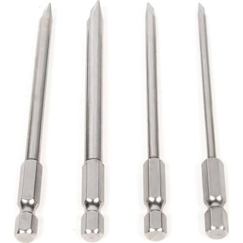 4pcs 100mm Slotted Screwdrivers Bits 3mm-6mm S2 Alloy Steel Magnetic Flat Head Slotted Tip Screwdrivers Bits 1/4 Inch Hex Shank