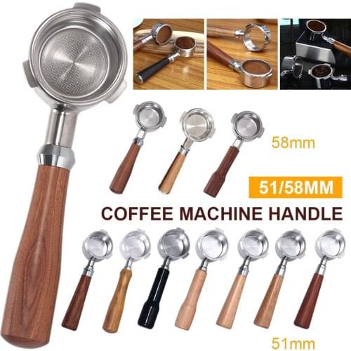 51/58MM Portafilter Stainless Steel Coffee Machine Bottomless Filter For Barsetto Holder Wooden Handle Professional Accessory