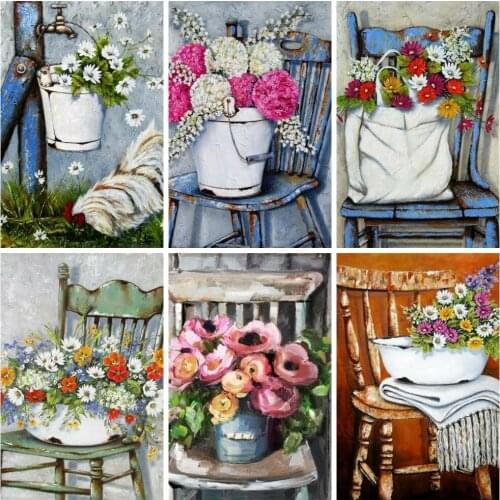 Huacan Diamond Embroidery Mosaic Chair Vase 5D Diamond Painting New Square Rhinestones Flower Craft Bedroom Decoration