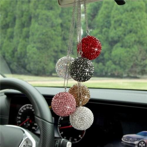 Car Pendant Rhinestone Ball Ornaments Full Diamond Creative Fashion Cool Car Rearview Mirror Ornaments Car Interior Accessories