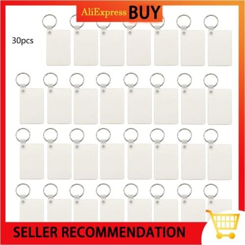 30Pcs Wooden Hardboard Keychains Blank Rectangle MDF Keychains Sublimation Heat Transfer Keychains Kit Jewelry Making