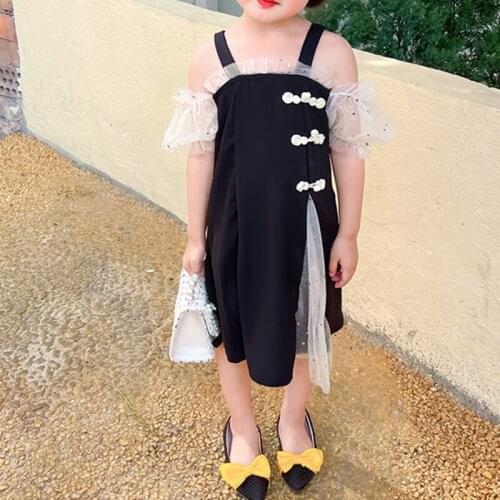 Chinese Style Cheongsam 2021 Replica Girls Clothes Retro Disc Buckle Slippery Cool Sling Bright Yarn Stitching Cheongsam Dress