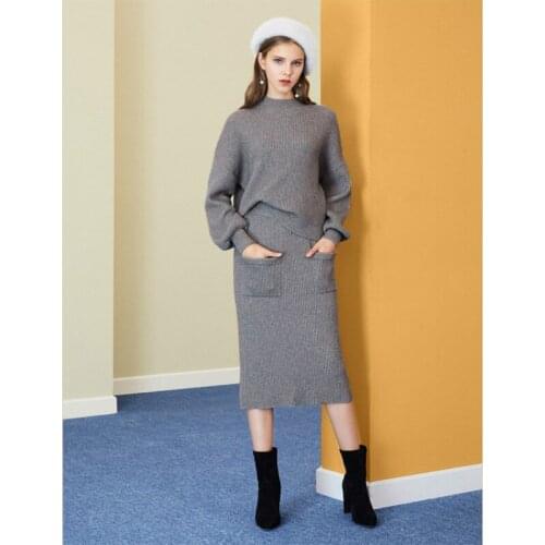 2 piece outfits for women autumn new style lantern sleeve sweater high waist knitted skirt sweater fashion two piece set