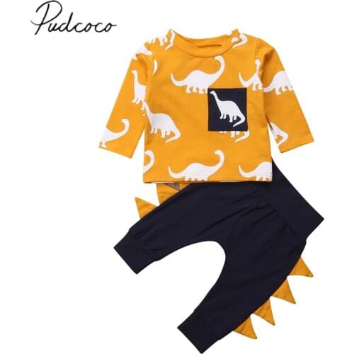 2018 Brand New Toddler Baby Girl Boy Autumn Clothes Sets Dinosaur Print Long Sleeve Pullover Sweatshirt Tops+ 3D Triangle Pants