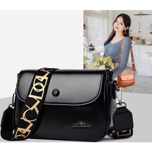 Contrast Color Wide Shoulder Strap Womens PU Leather Small Flap Shoulder Handbags Female Vintage Luxury Designer Messenger Bag