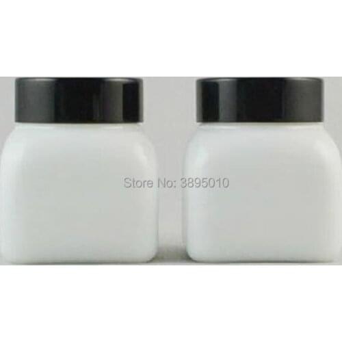Square white glass 50G bottle with black cap ,high quality cosmetic bottle cream jar F1055