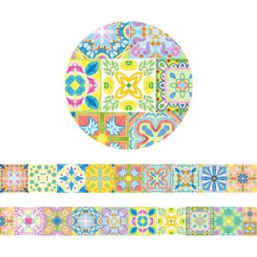 Goozu European Style Mediterranean Warm Color Floor Tiles Washi Tape Beautiful Diary Deco Scrapbooking Sticker DIY Masking Tape
