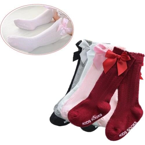 Baby Summer Clothing New Kids Toddlers Girls Big Bow Knee High Long Soft Cotton Lace Baby Socks Bowknot 100% Cotton Socks