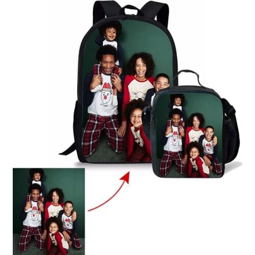 Fashion New Style Casual Customize Your Style Color Photos Primary School Zipper Backpack And Lunch Bag Two-piece Boy Girl